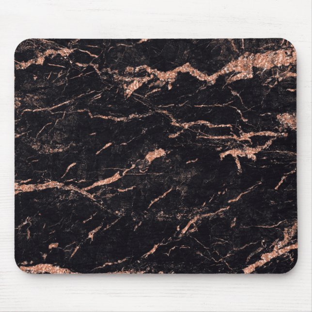 Pink Rose Gold Black Glitter Marble Stone Mouse Pad (Front)