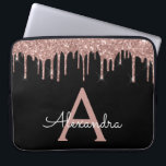 Pink Rose Gold Black Glitter Sparkle Monogram Laptop Sleeve<br><div class="desc">Pink Rose Gold and Black Faux Dripping Modern and Elegant Girly Glitter and Sparkle Elegant Monogram Case. This case can be customized to include your initial and first name.</div>