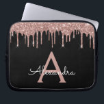 Pink Rose Gold Black Glitter Sparkle Monogram Laptop Sleeve<br><div class="desc">Pink Rose Gold and Black Faux Dripping Modern and Elegant Girly Glitter and Sparkle Elegant Monogram Case. This case can be customized to include your initial and first name.</div>
