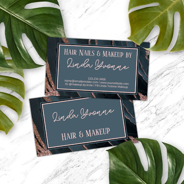 Pink Rose Gold Black Gray Marble Agate Art Pattern Business Card (Creator Uploaded)
