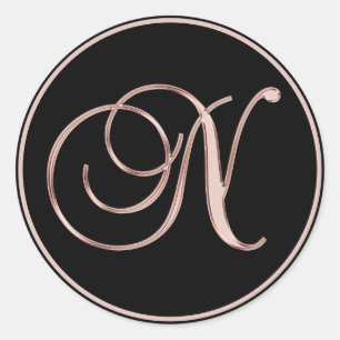 PINK ROSE Gold Black Wedding Letter Monogram Seals