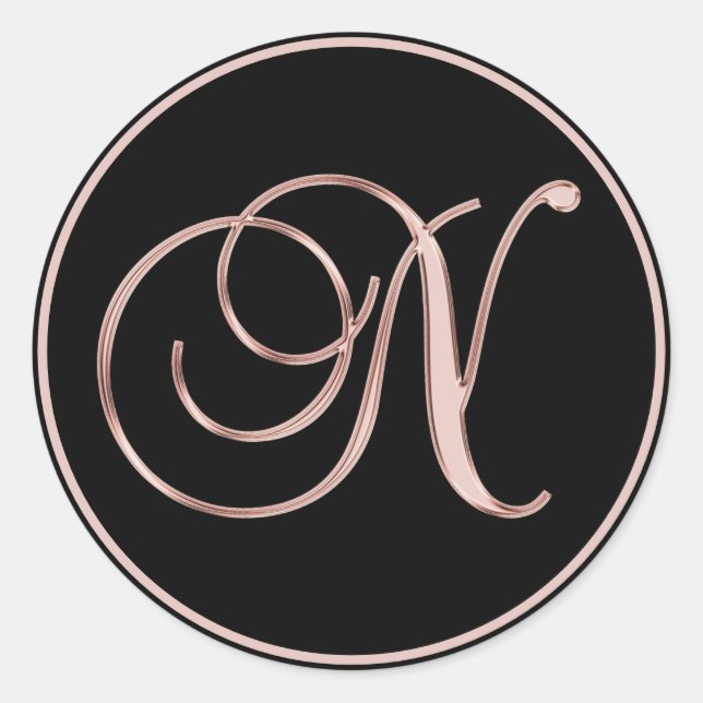 PINK ROSE Gold Black Wedding Letter Monogram Seals (Front)