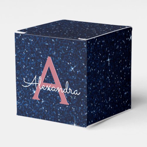 Pink Rose Gold  Blue Sparkle Glitter Monogram Favor Boxes