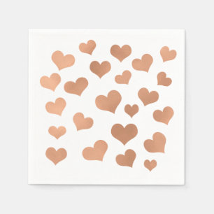 Pink Rose Gold Blush Confetti Hearts White Bridal Paper Napkins