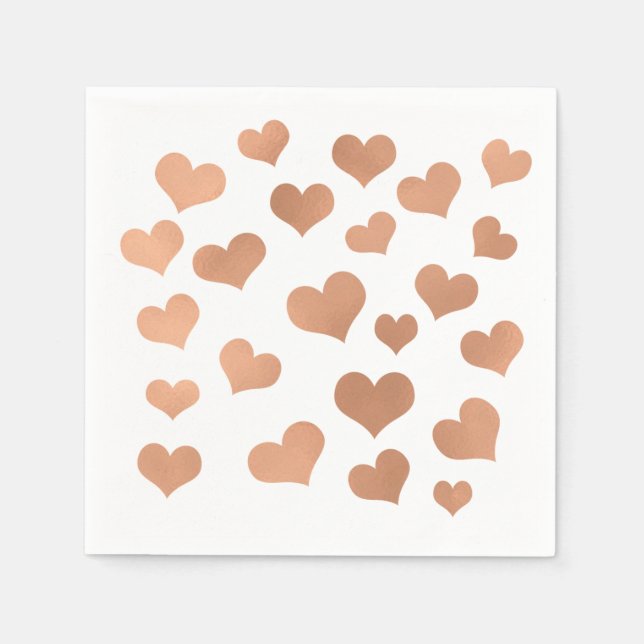 Pink Rose Gold Blush Confetti Hearts White Bridal Paper Napkins (Front)