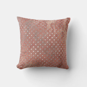 Pink Rose Gold Blush Copper Marbl Silver Gray Dots Throw Pillow