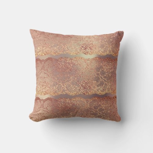 Pink Rose Gold Blush Floral Lace Pearly Pillow