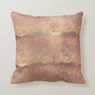 Pink Rose Gold Blush Floral Lace Pearly Pillow