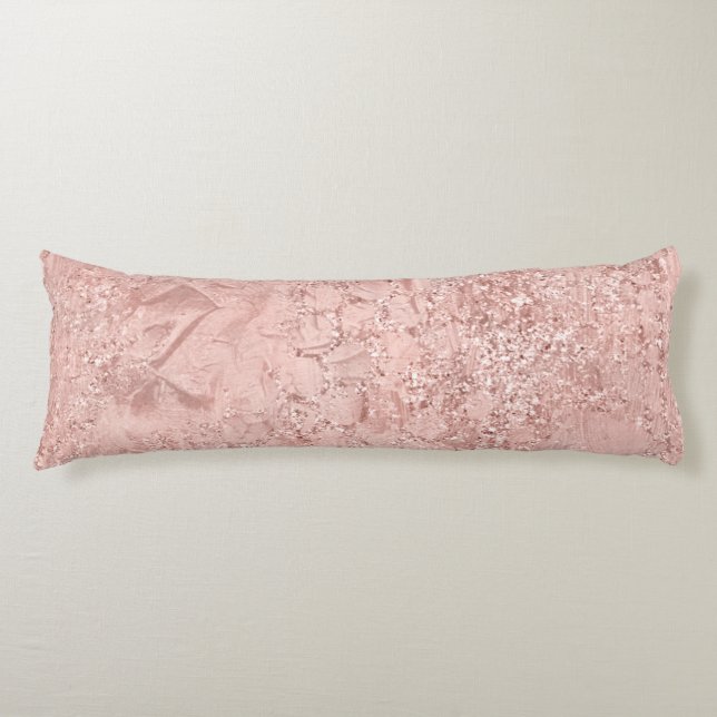 Pink Rose Gold Blush Glitter Glam Glass Metallic Body Pillow (Front)