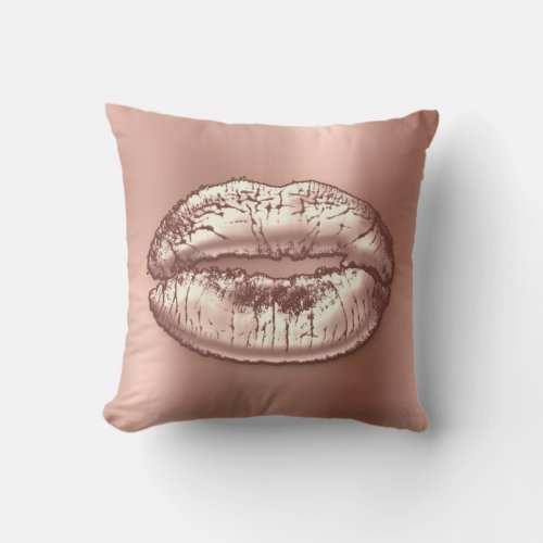 Pink Rose Gold Blush Glitter Kiss Lips Makeup Throw Pillow