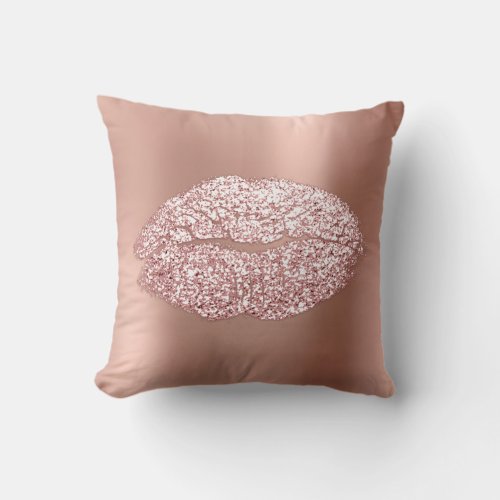 Pink Rose Gold Blush Glitter Kiss Skinny Metallic Throw Pillow