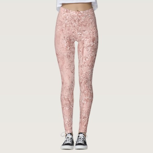 Pink Rose Gold Blush Glitter Shiny Glass Metallic Leggings