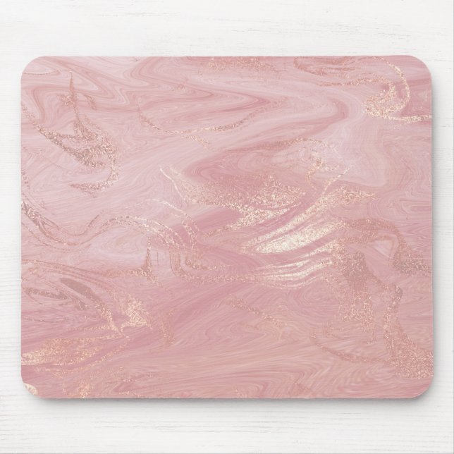 Pink Rose Gold Blush Gold Molten Stone Marble Mouse Pad (Front)