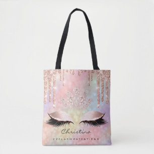 Pink Rose Gold Blush Holograh Diamond Makeup Tote Bag