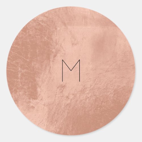 Pink Rose Gold Blush Metallic Copper Monogram Classic Round Sticker