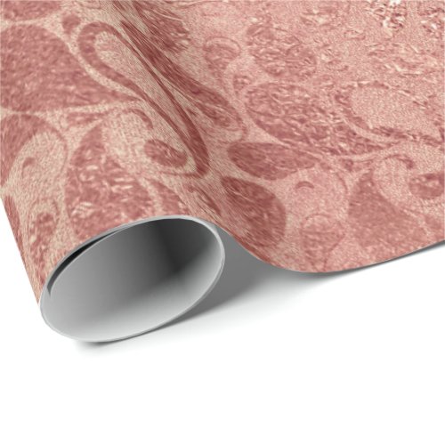Pink Rose Gold Blush Peach Powder Glass Floral Wrapping Paper