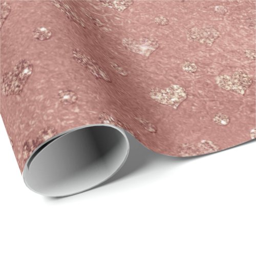 Pink Rose Gold Blush Peach Powder Glass Hearts Wrapping Paper