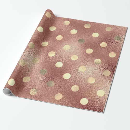 Pink Rose Gold Blush Peach Shiny Glass Polka Dots Wrapping Paper