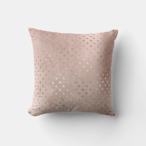 Pink Rose Gold Blush Powde Grungy Silver Gray Dots Throw Pillow