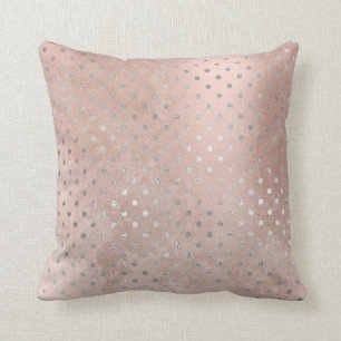Pink Rose Gold Blush Powde Grungy Silver Gray Dots Throw Pillow