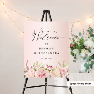 Pink, Rose Gold, Blush Quinceñera Welcome Sign