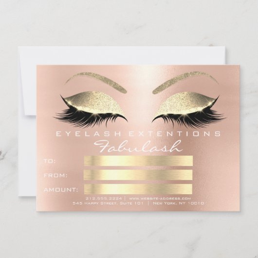 Pink Rose Gold Blush Skinny Eyes Lashes Gift Card (Front)