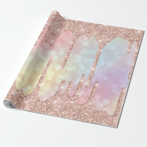 Pink Rose Gold Blush Spark Powder Drips Holograph Wrapping Paper