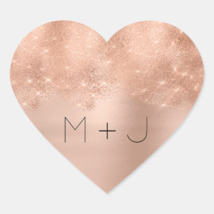 Pink Rose Gold Blush Wedding  Monogram Heart Sticker