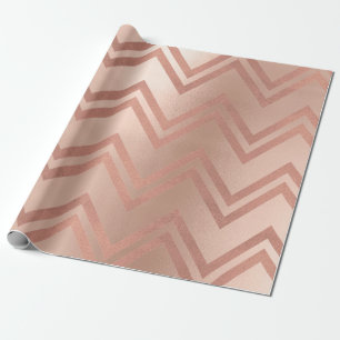 Pink Rose Gold Blush Zig Zag Chevron Stripes Wrapping Paper