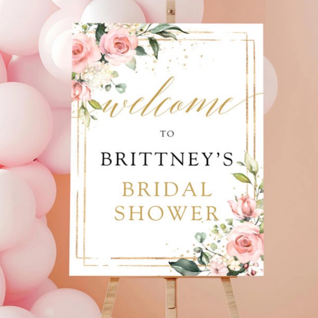 Pink Rose & Gold Bridal Shower Welcome Sign – Eleg (Creator Uploaded)