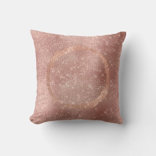 Pink Rose Gold Brush Circle Sequin Sparkly Throw Pillow