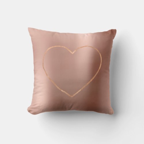 Pink Rose Gold Brush Heart Steel Metallic Throw Pillow