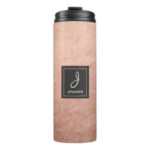 Pink Rose Gold Brushed Foil Print Monogram Thermal Tumbler