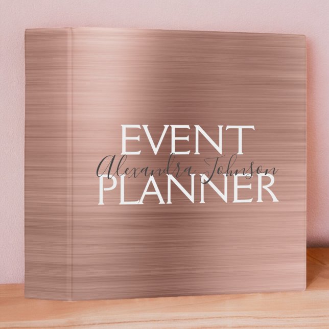 Pink & Rose Gold Brushed Metal Event Planner 3 Ring Binder (Creator Uploaded)