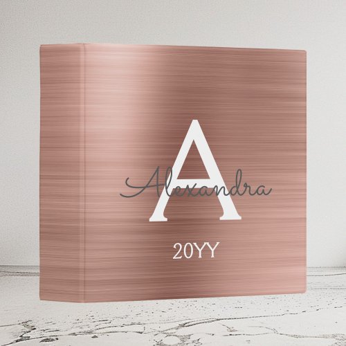 Pink  Rose Gold Brushed Metal Event Planner 3 Ring Binder