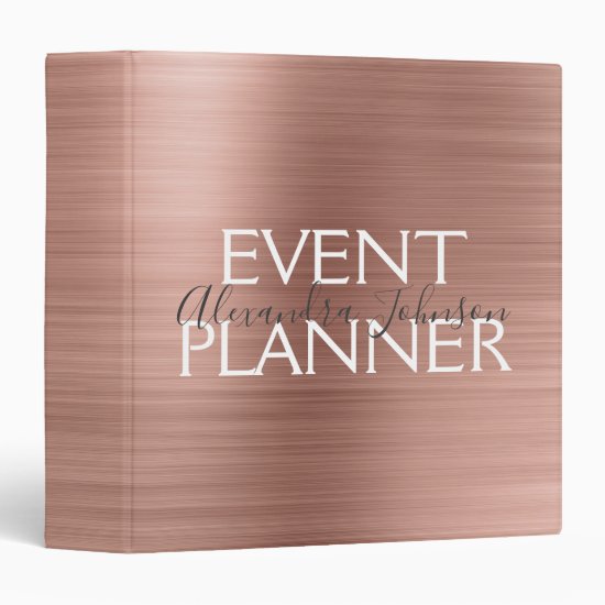 Pink & Rose Gold Brushed Metal Event Planner 3 Ring Binder