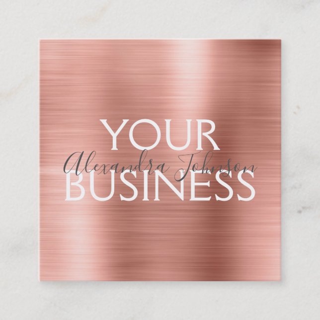 Pink & Rose Gold Brushed Metal Foil Elegant Square Business Card (Front)