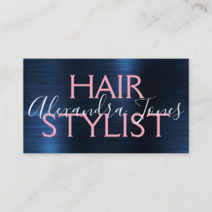 Pink & Rose Gold Brushed Metal Hair Stylist Business Card