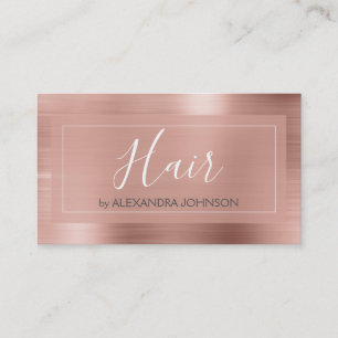 Pink & Rose Gold Brushed Metal Hair Stylist Business Card