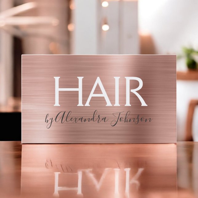 Pink & Rose Gold Brushed Metal Hair Stylist Business Card (Creator Uploaded)