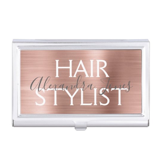 Pink Rose Gold Brushed Metal Hair Stylist Business Card Case