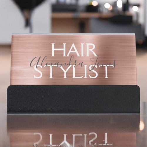 Pink  Rose Gold Brushed Metal Hair Stylist Desk Business Card Holder
