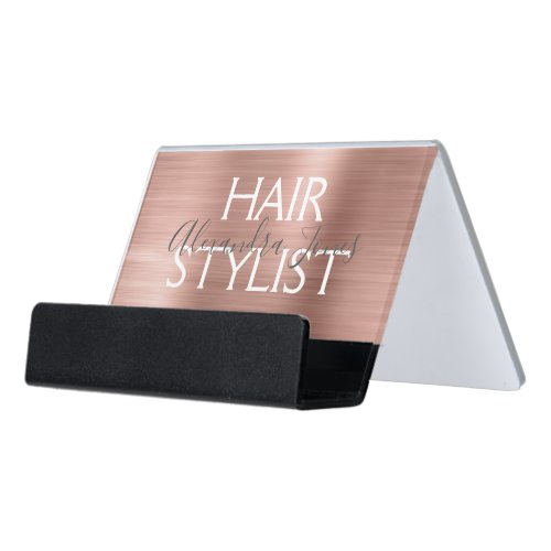 Pink  Rose Gold Brushed Metal Hair Stylist Desk Business Card Holder