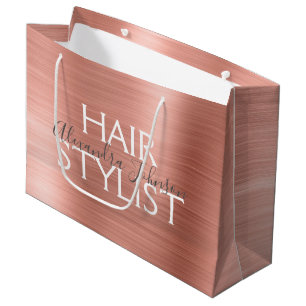 Pink & Rose Gold Brushed Metal Hair Stylist Large Gift Bag