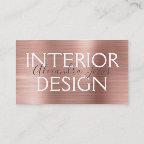 Pink  Rose Gold Brushed Metal Interior Design Business Card