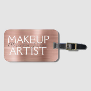 Pink & Rose Gold Brushed Metal Makeup Artist Luggage Tag