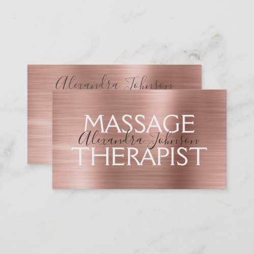 Pink  Rose Gold Brushed Metal Massage Therapist Business Card