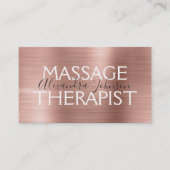 Pink & Rose Gold Brushed Metal Massage Therapist Business Card (Front)