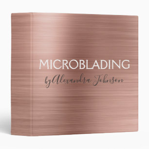 Pink & Rose Gold Brushed Metal Microblading 3 Ring Binder