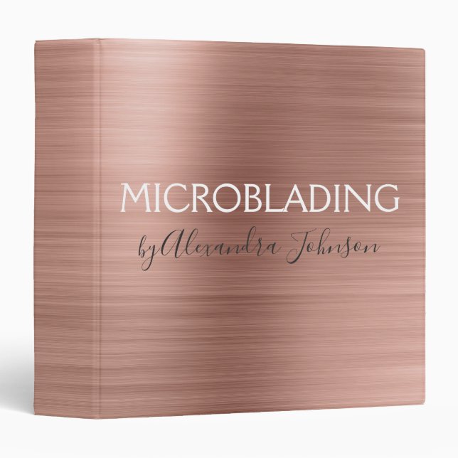 Pink & Rose Gold Brushed Metal Microblading 3 Ring Binder (Front/Spine)